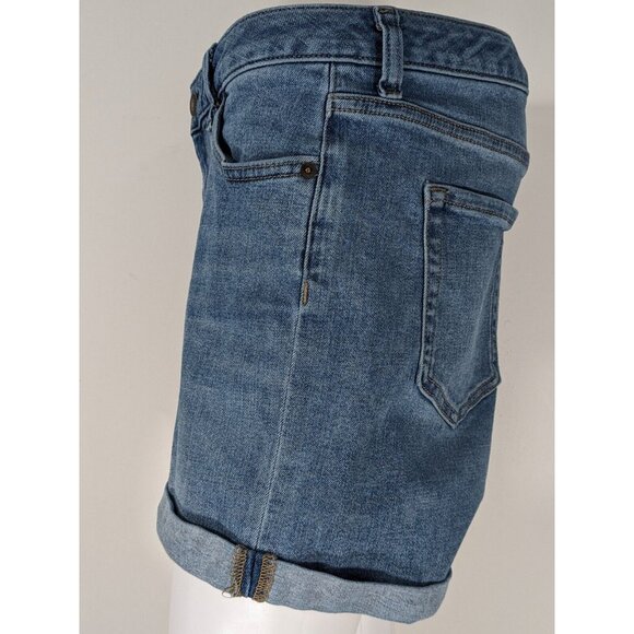 Amazon Essentials Womens 10 Blue Mid Rise Cuffed Denim Jean Shorts Whiskered - Picture 3 of 13